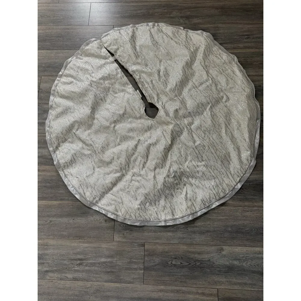 Metallic Silver Fabric Round Tree Skirt 50” Glitter Contemporary Modernist